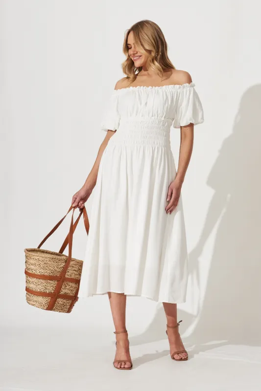 Joss Midi Dress In White Cotton Blend sold by St Frock