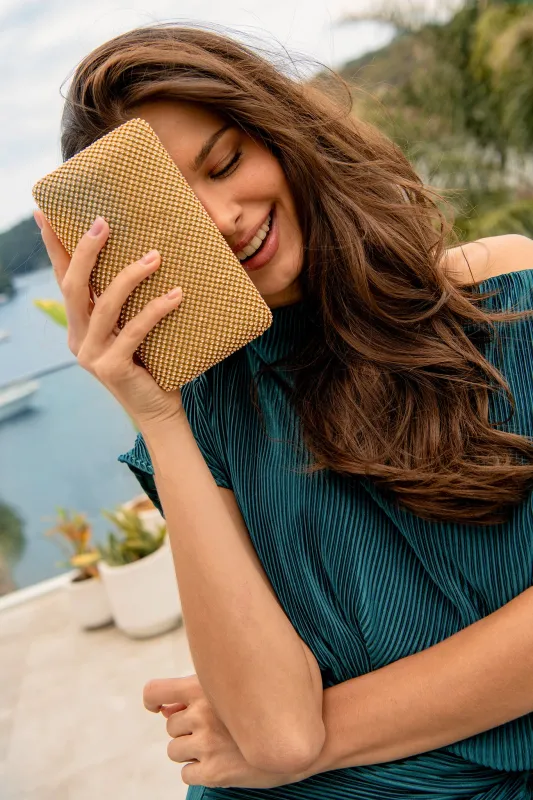Stella Evening Clutch in Gold Crystal Mesh sold by St Frock