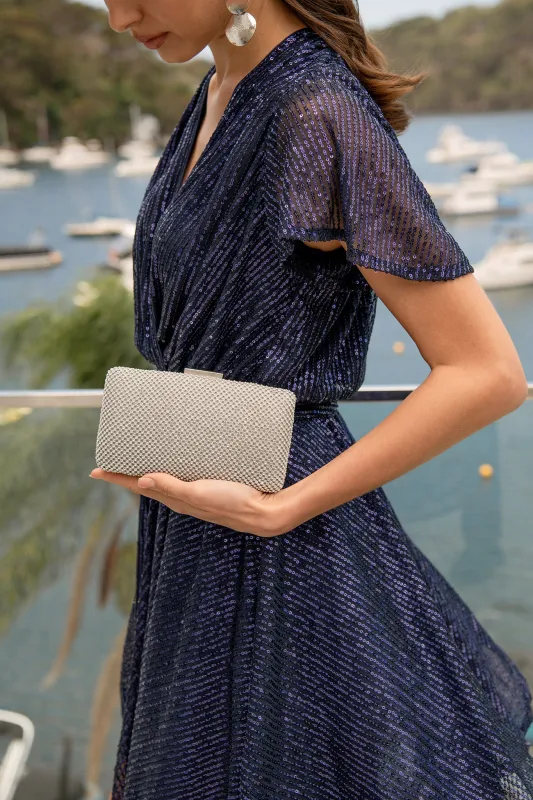 Stella Evening Clutch in Silver Crystal Mesh sold by St Frock