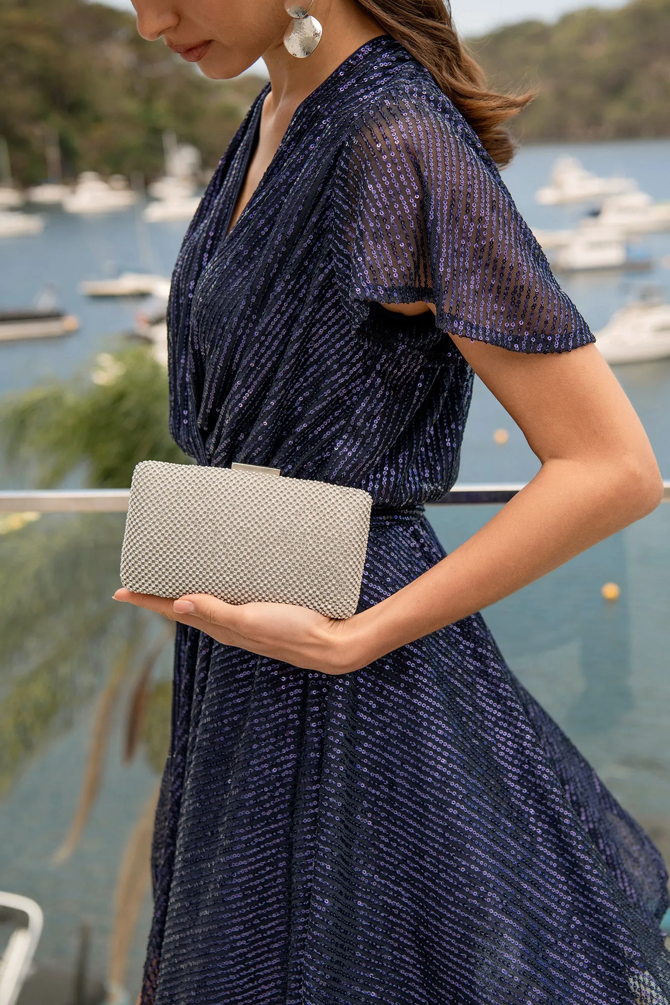 Stella Evening Clutch in Silver Crystal Mesh sold by St Frock