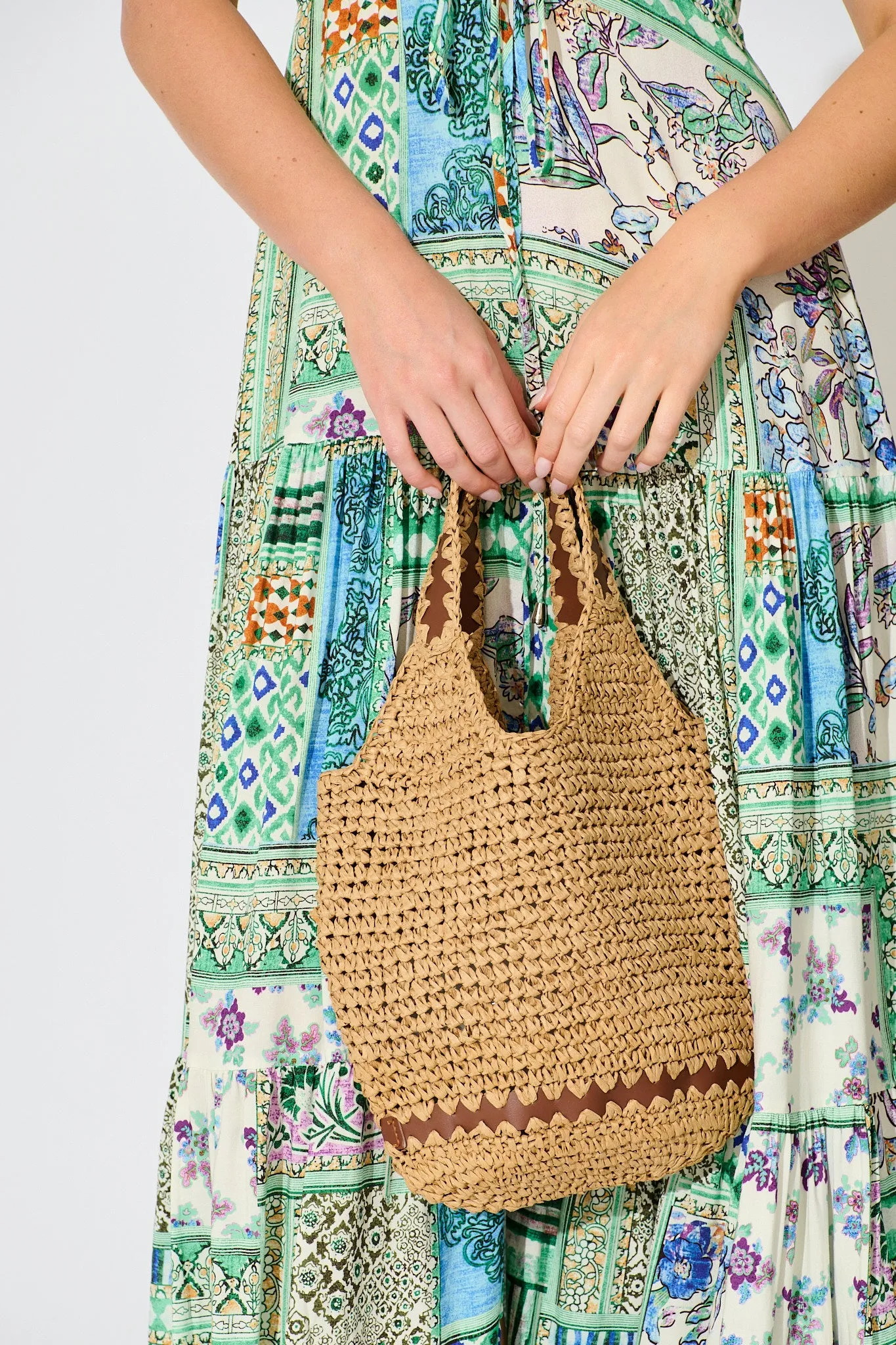 Esme Woven Bag in Natural with Pattern Trim sold by St Frock product image thumbnail 4