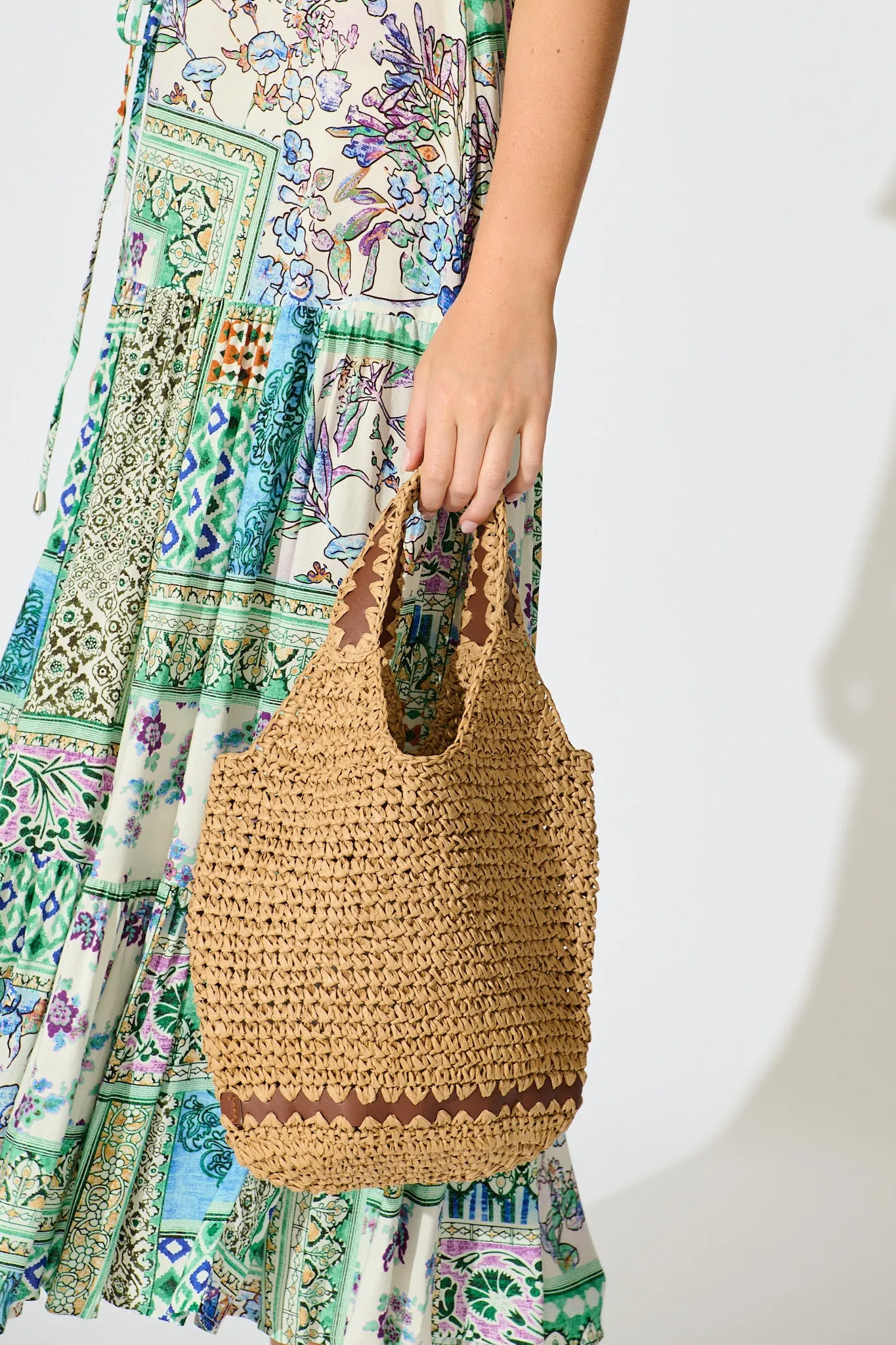 Esme Woven Bag in Natural with Pattern Trim sold by St Frock product image thumbnail 2