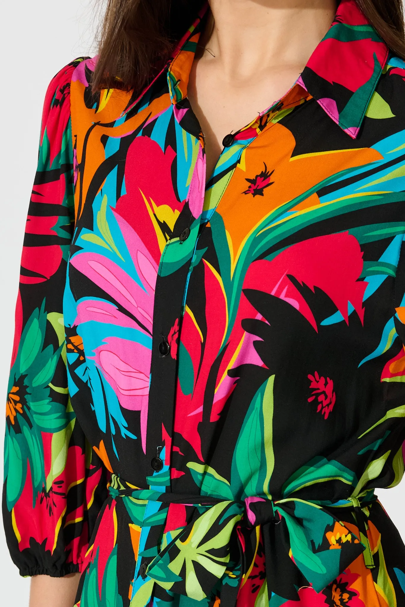 Coco Maxi Shirt Dress In Black Multi Floral sold by St Frock product image thumbnail 5