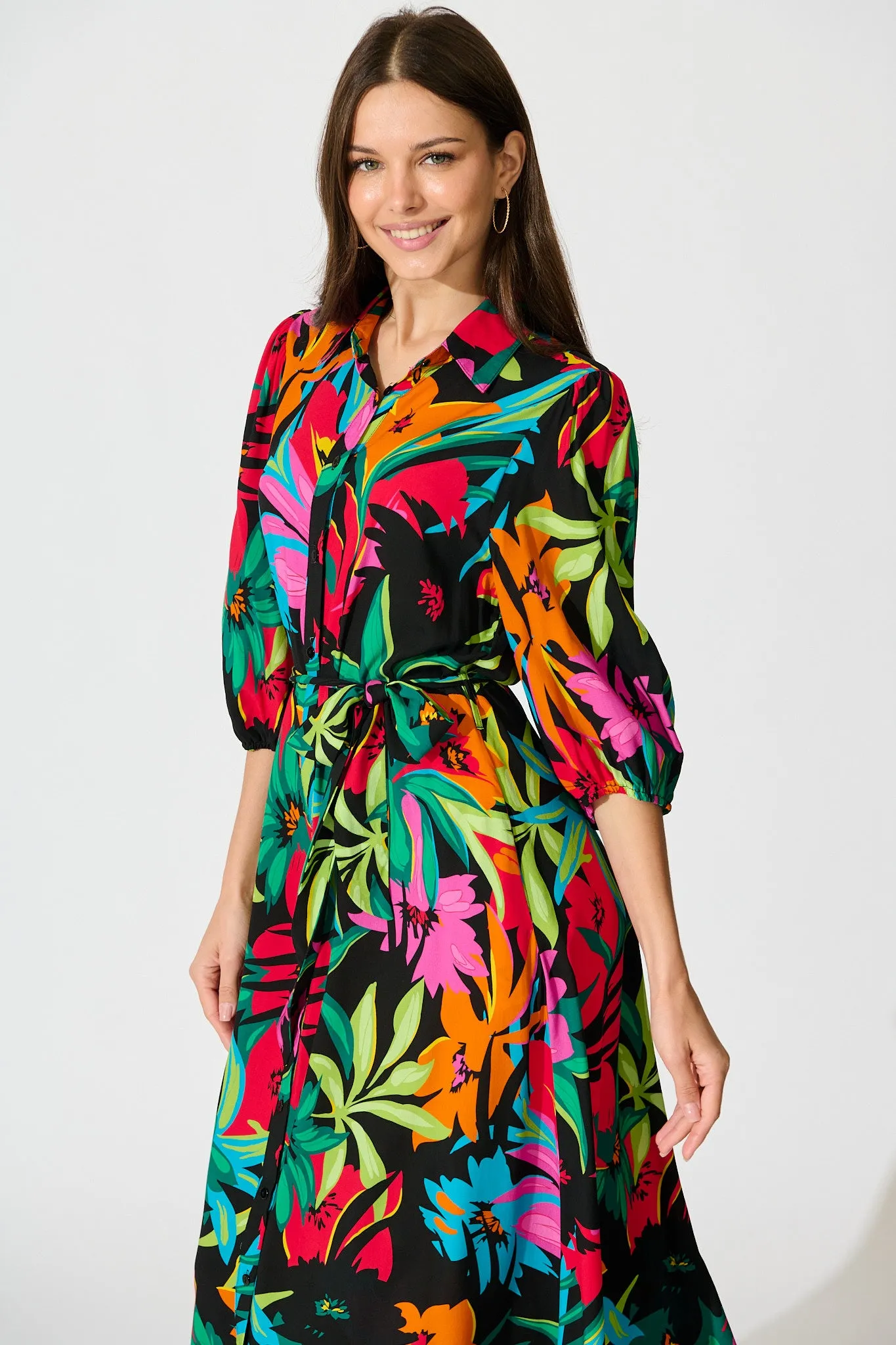Coco Maxi Shirt Dress In Black Multi Floral sold by St Frock product image thumbnail 2
