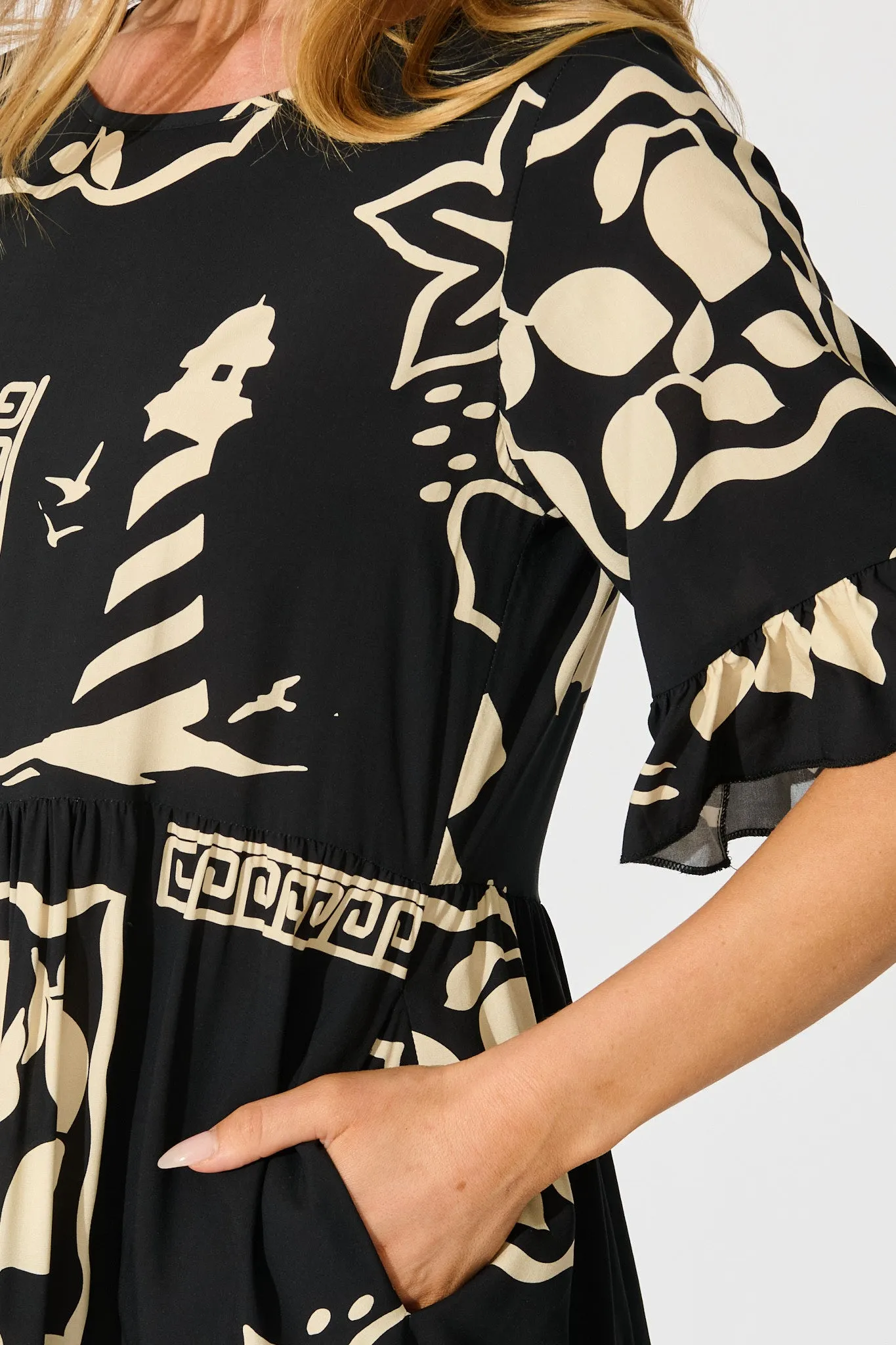 Layana Midi Dress in Black with White Print sold by St Frock product image thumbnail 5