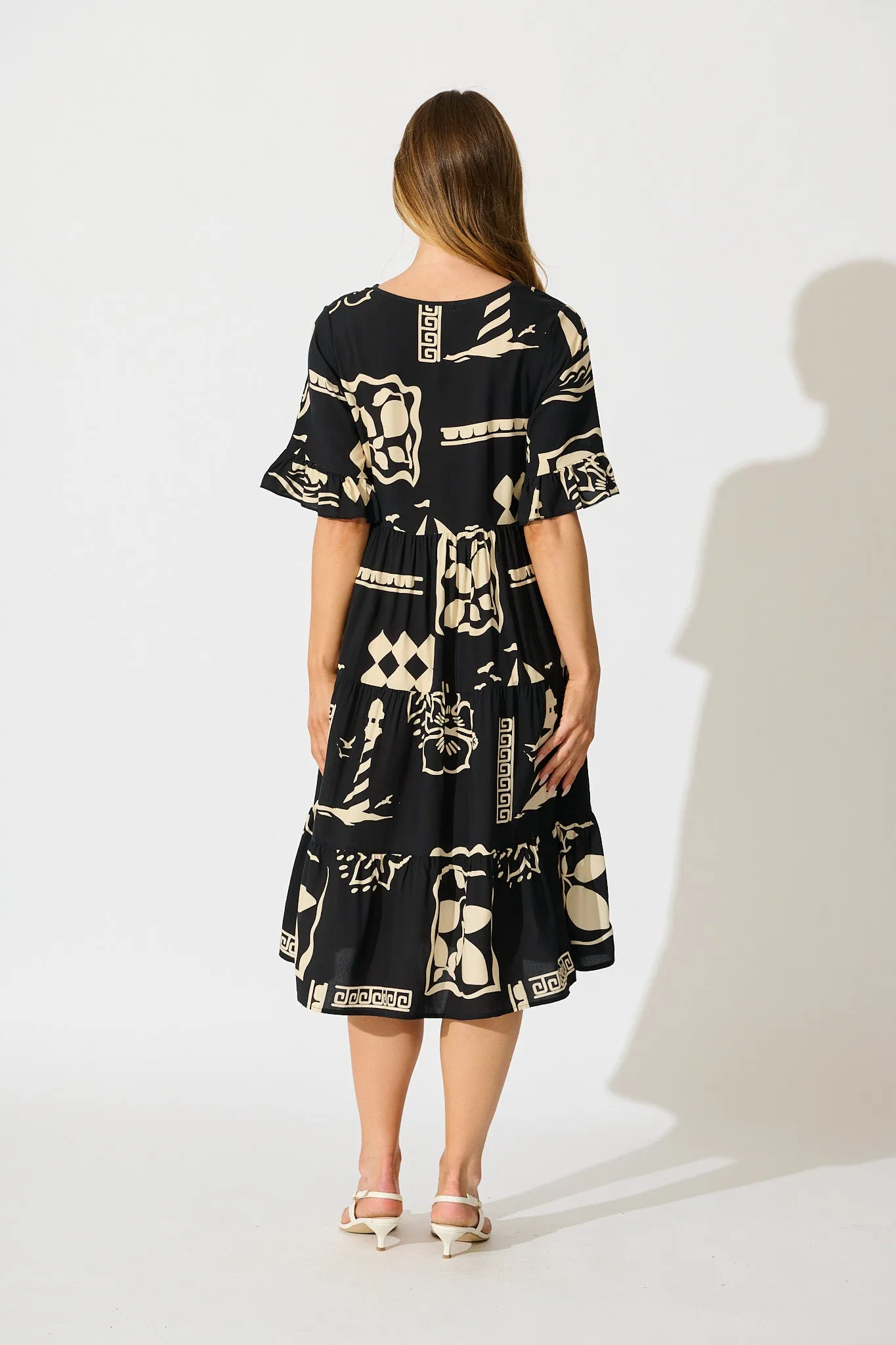 Layana Midi Dress in Black with White Print sold by St Frock product image thumbnail 4