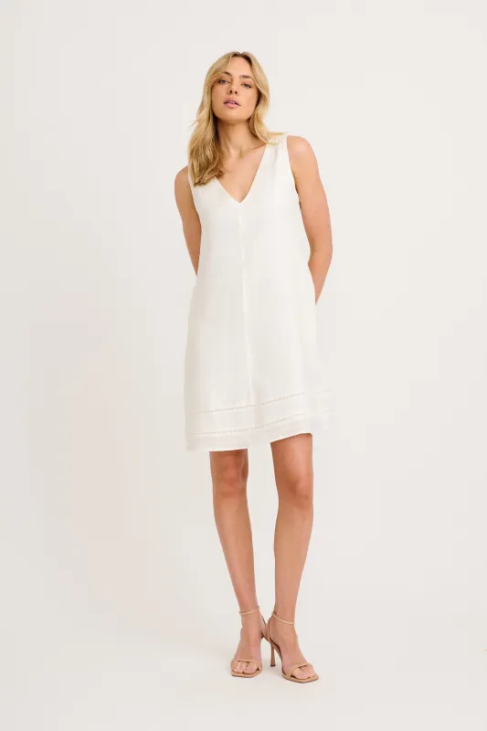 Breeze Flow Dress in White Linen sold by St Frock