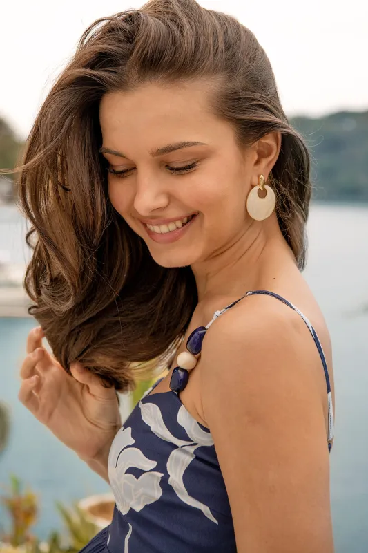 Nova Resin Drop Earrings in Gold with Cream Swirl sold by St Frock