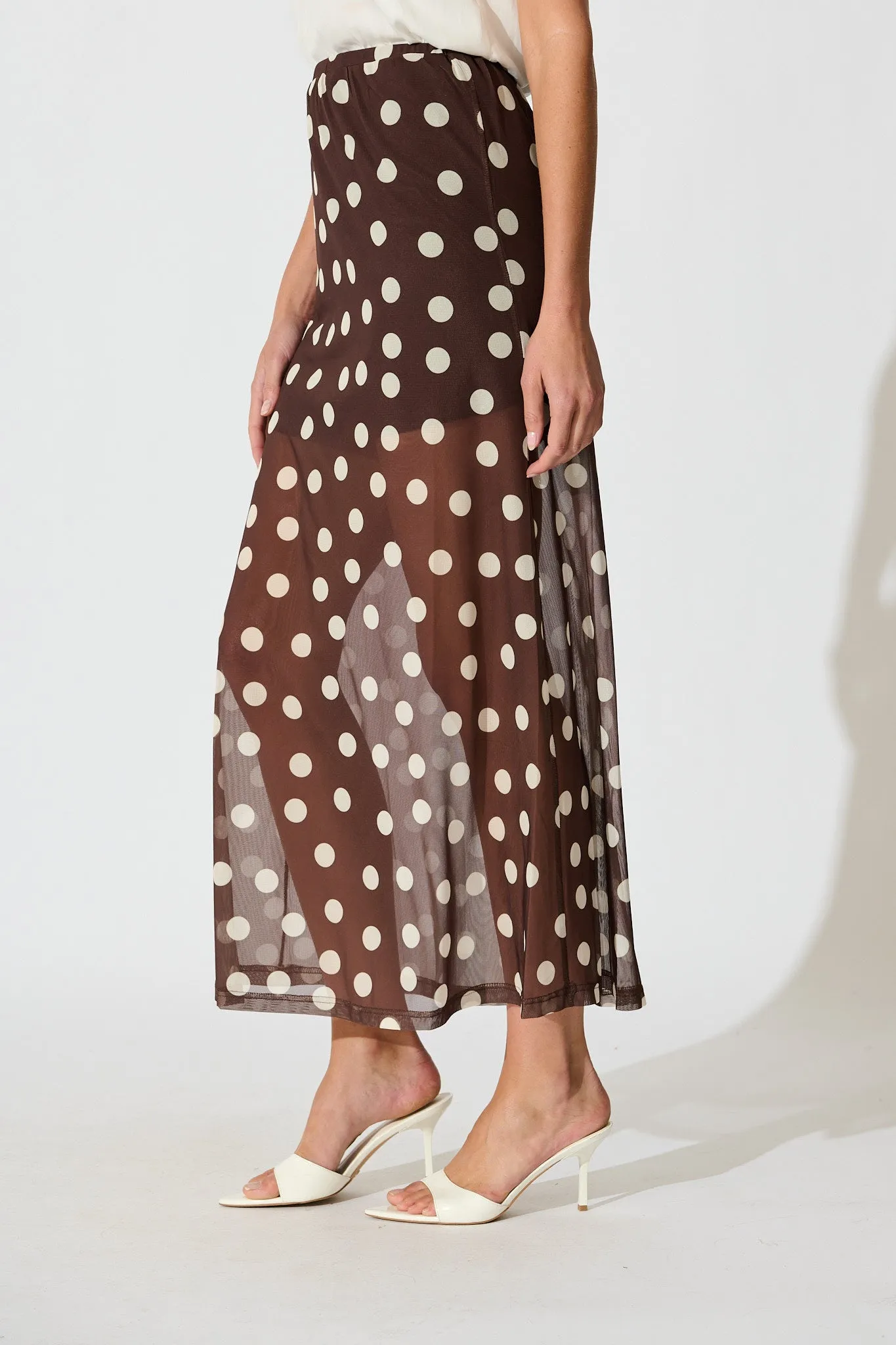 Dotted Moment Maxi Skirt in Brown with White Polka Dot sold by St Frock product image thumbnail 2