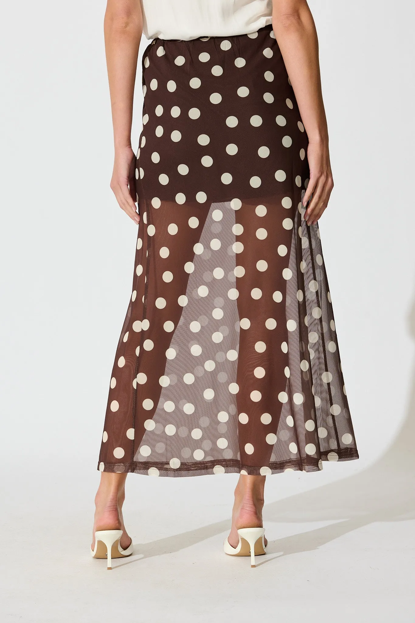 Dotted Moment Maxi Skirt in Brown with White Polka Dot sold by St Frock product image thumbnail 3