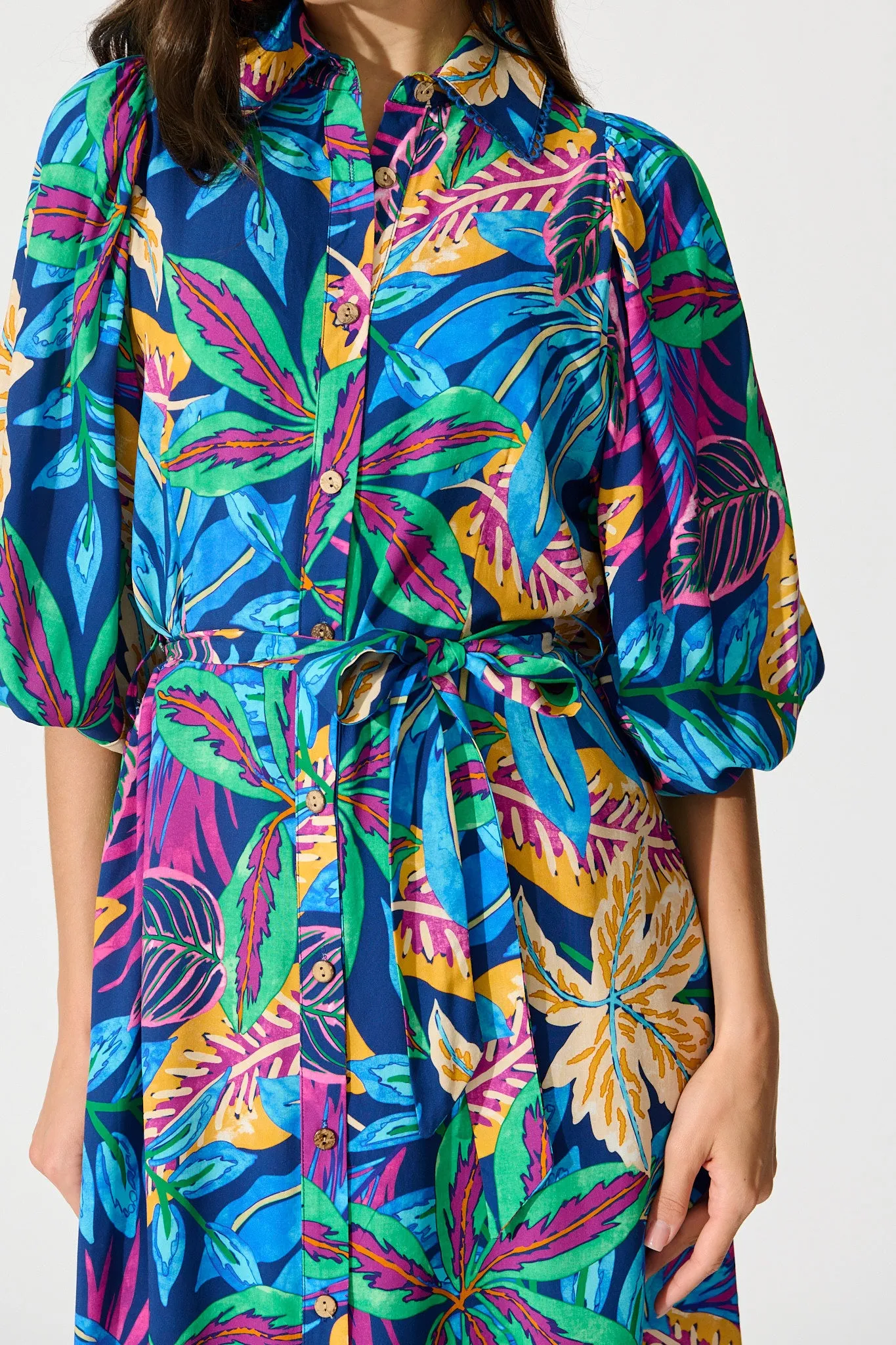 Robilyn Shirt Dress in Blue Multi Print sold by St Frock product image thumbnail 5