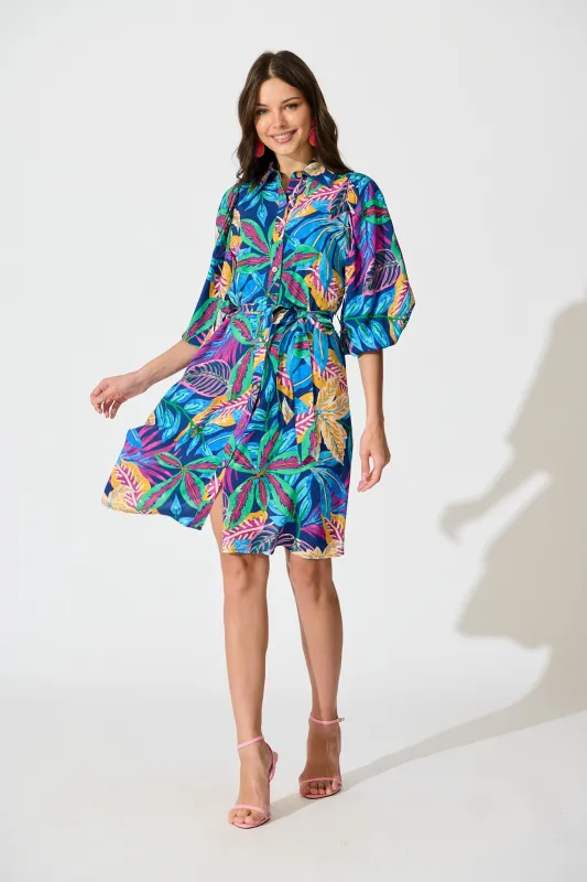 Robilyn Shirt Dress in Blue Multi Print sold by St Frock