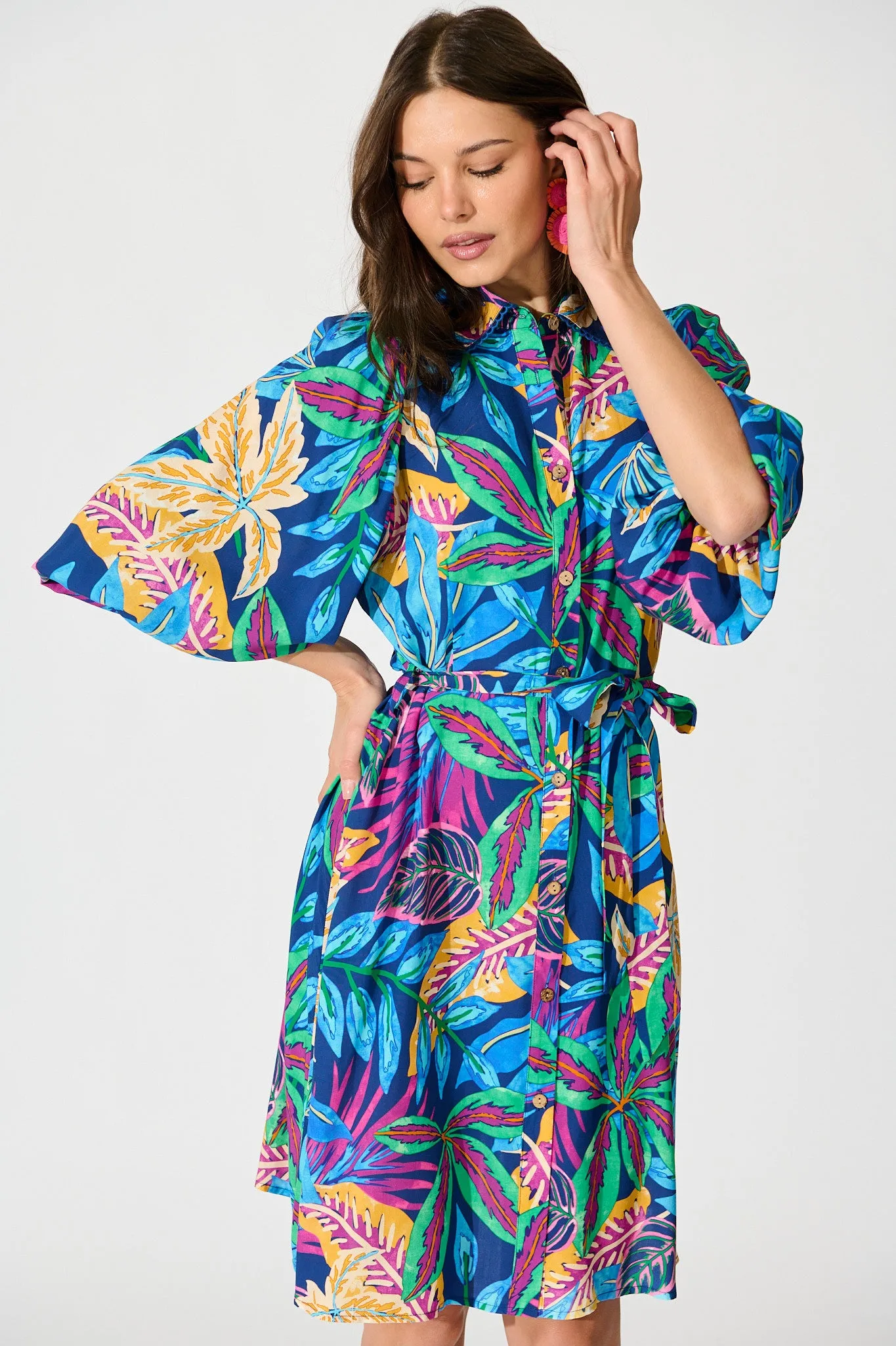 Robilyn Shirt Dress in Blue Multi Print sold by St Frock product image thumbnail 2