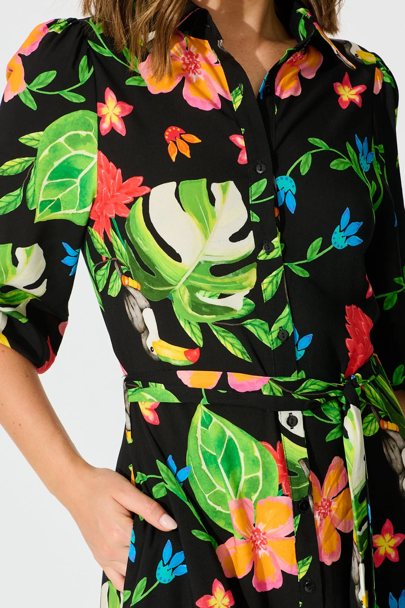 Aurelina Maxi Shirt Dress in Black Multi Print sold by St Frock product image thumbnail 5