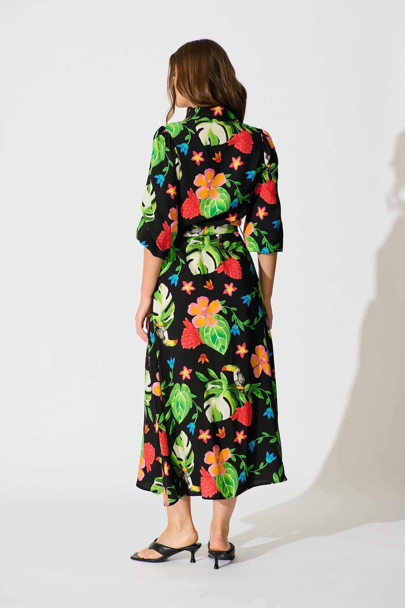 Aurelina Maxi Shirt Dress in Black Multi Print sold by St Frock product image thumbnail 4