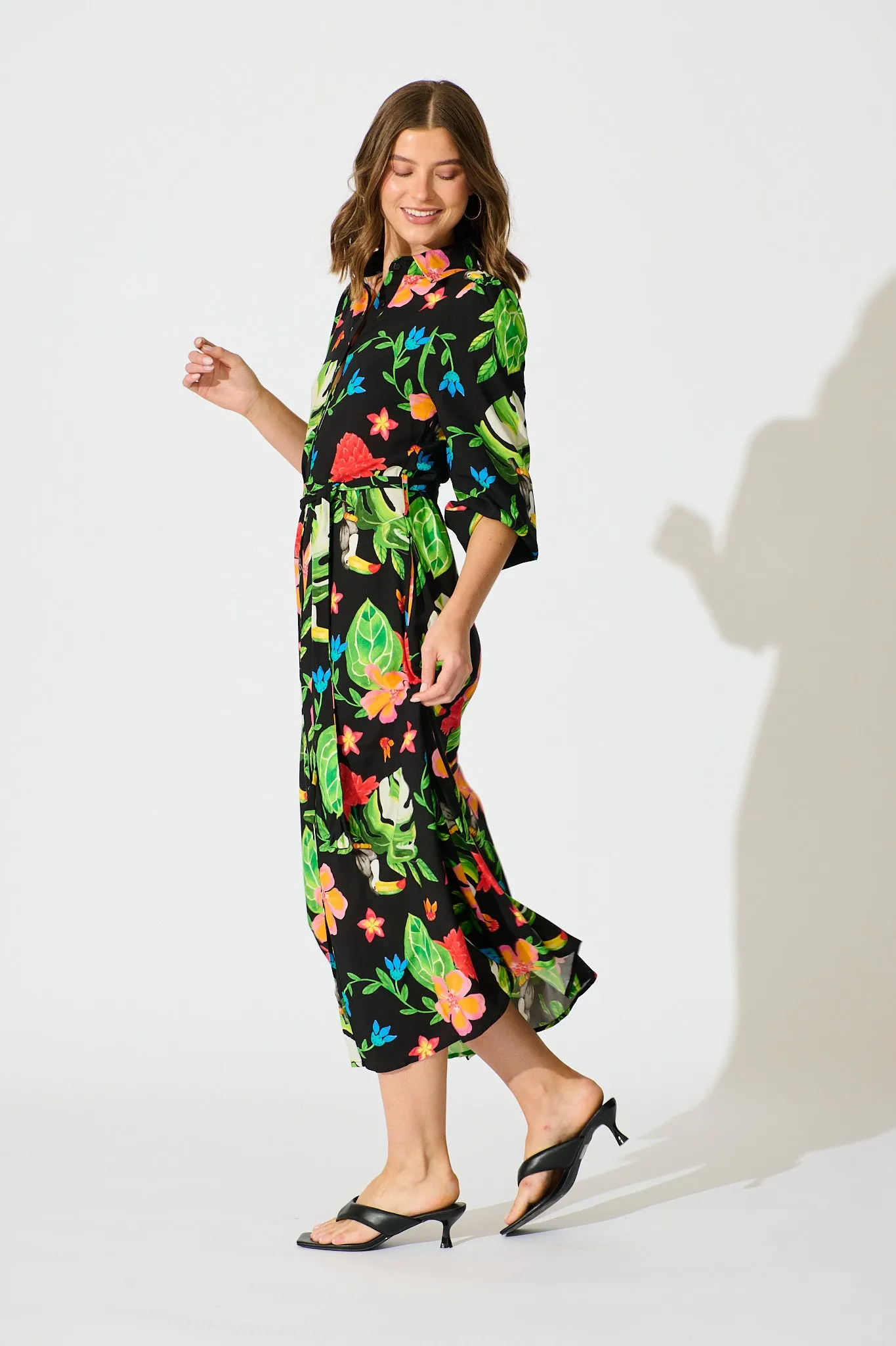 Aurelina Maxi Shirt Dress in Black Multi Print sold by St Frock product image thumbnail 3