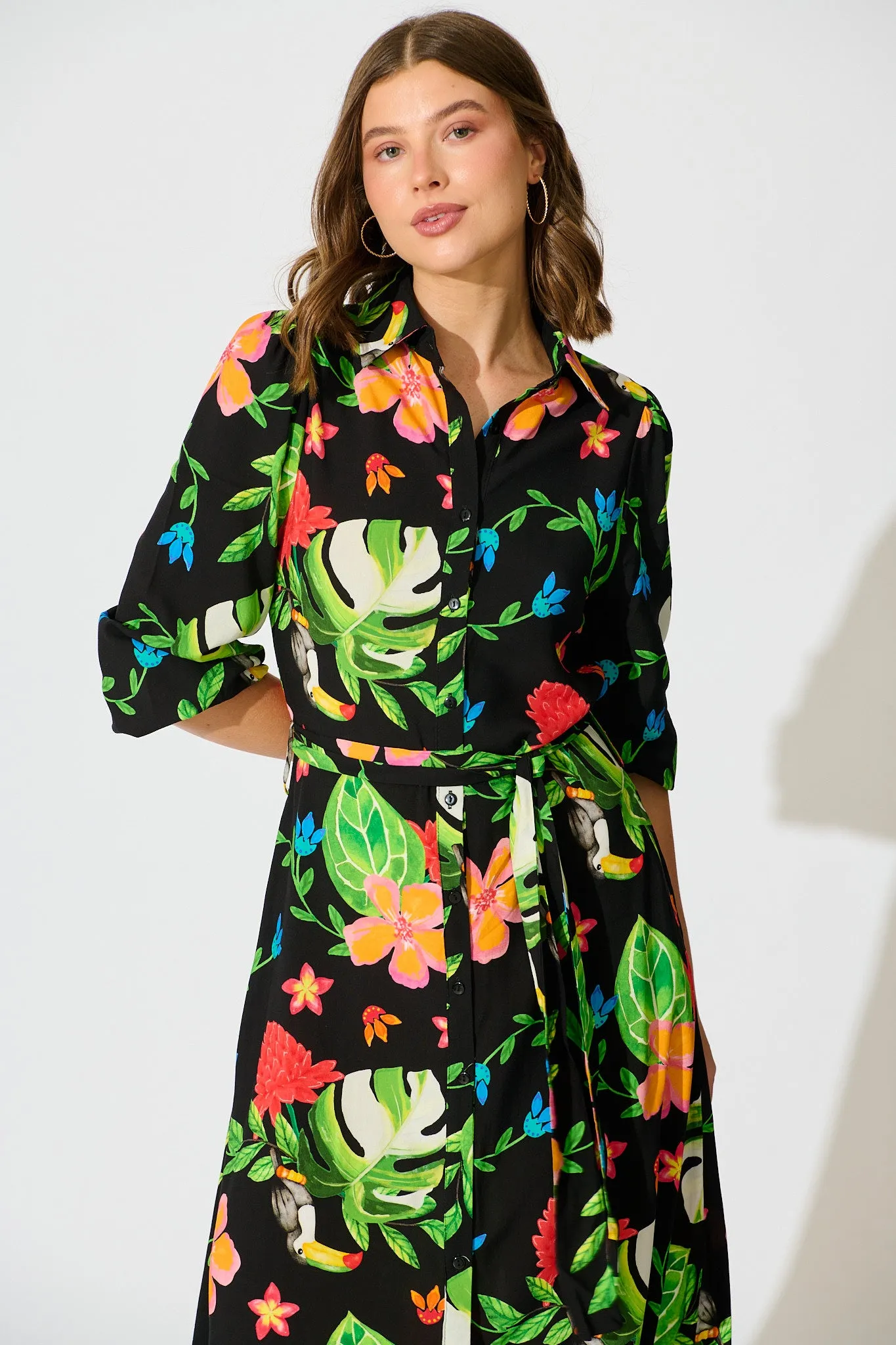 Aurelina Maxi Shirt Dress in Black Multi Print sold by St Frock product image thumbnail 2