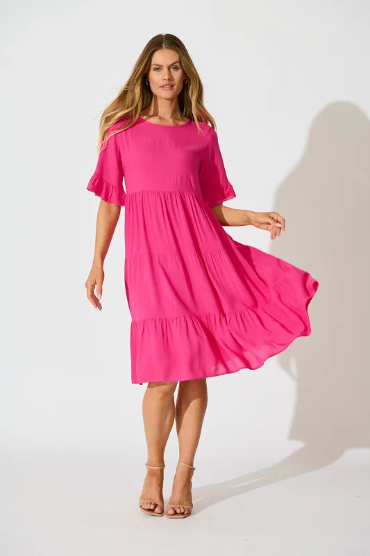 Layana Midi Dress in Pink sold by St Frock
