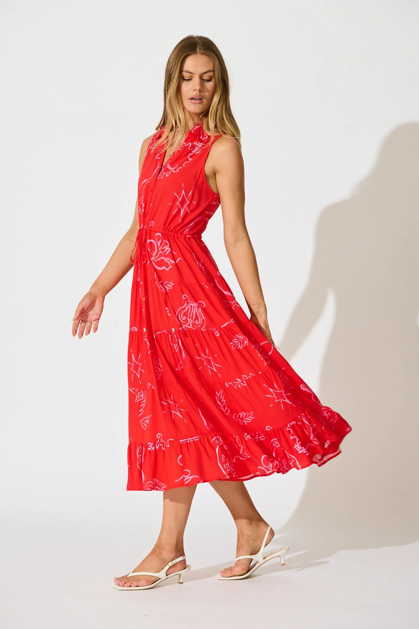 Maelle Midi Dress in Red with Pink Print sold by St Frock product image thumbnail 3