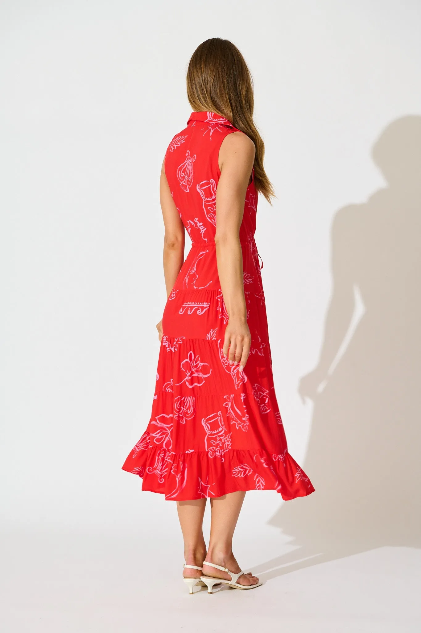 Maelle Midi Dress in Red with Pink Print sold by St Frock product image thumbnail 4