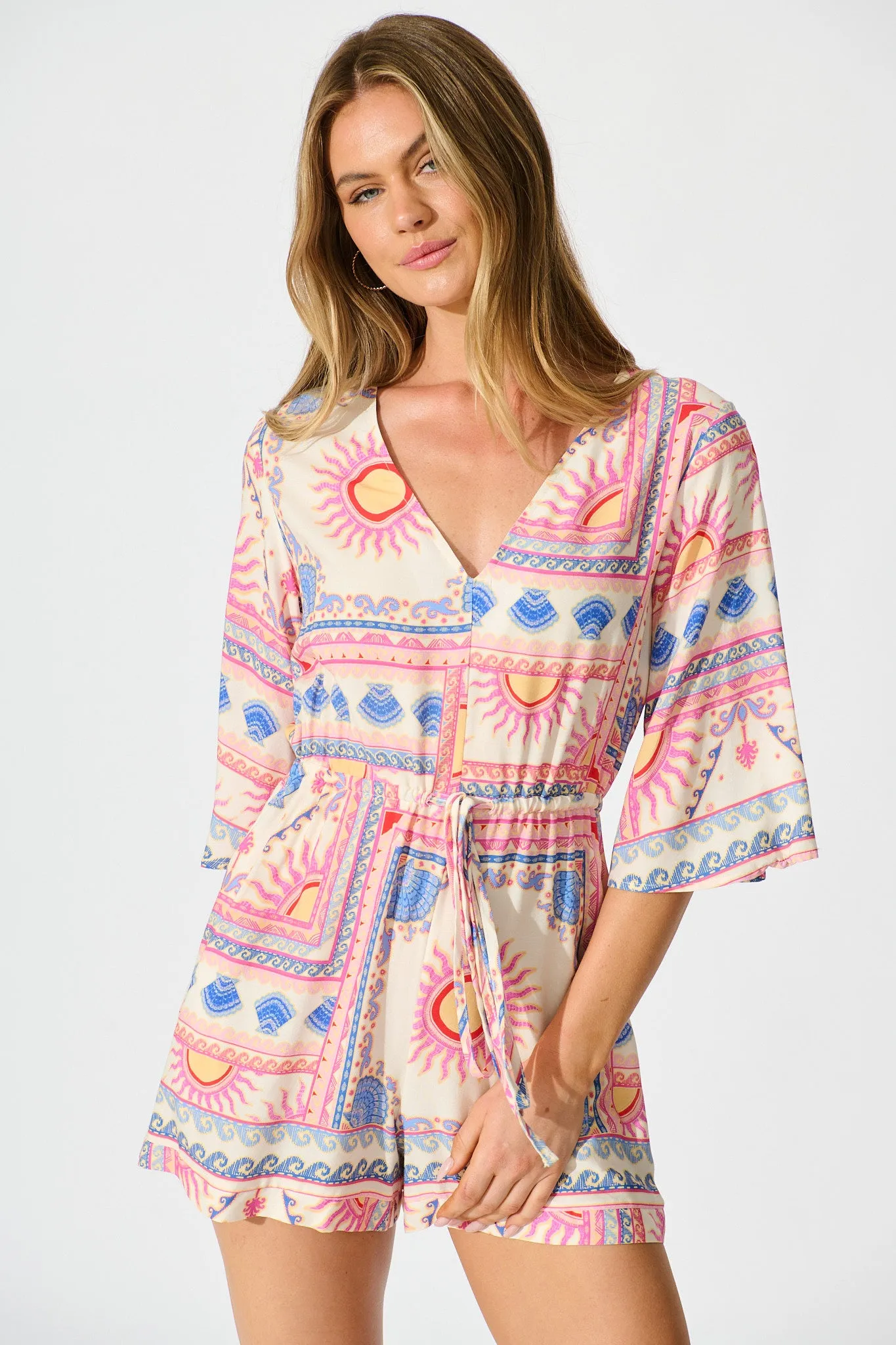 Milos Playsuit in Pink Tile Print sold by St Frock product image thumbnail 2