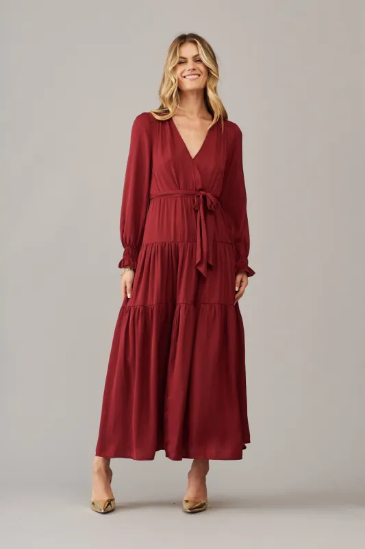 Dominique Maxi Dress In Wine Satin sold by St Frock