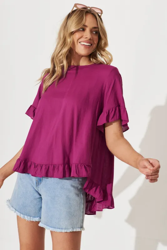 Carmeline Smock Top In Magenta Linen Blend sold by St Frock