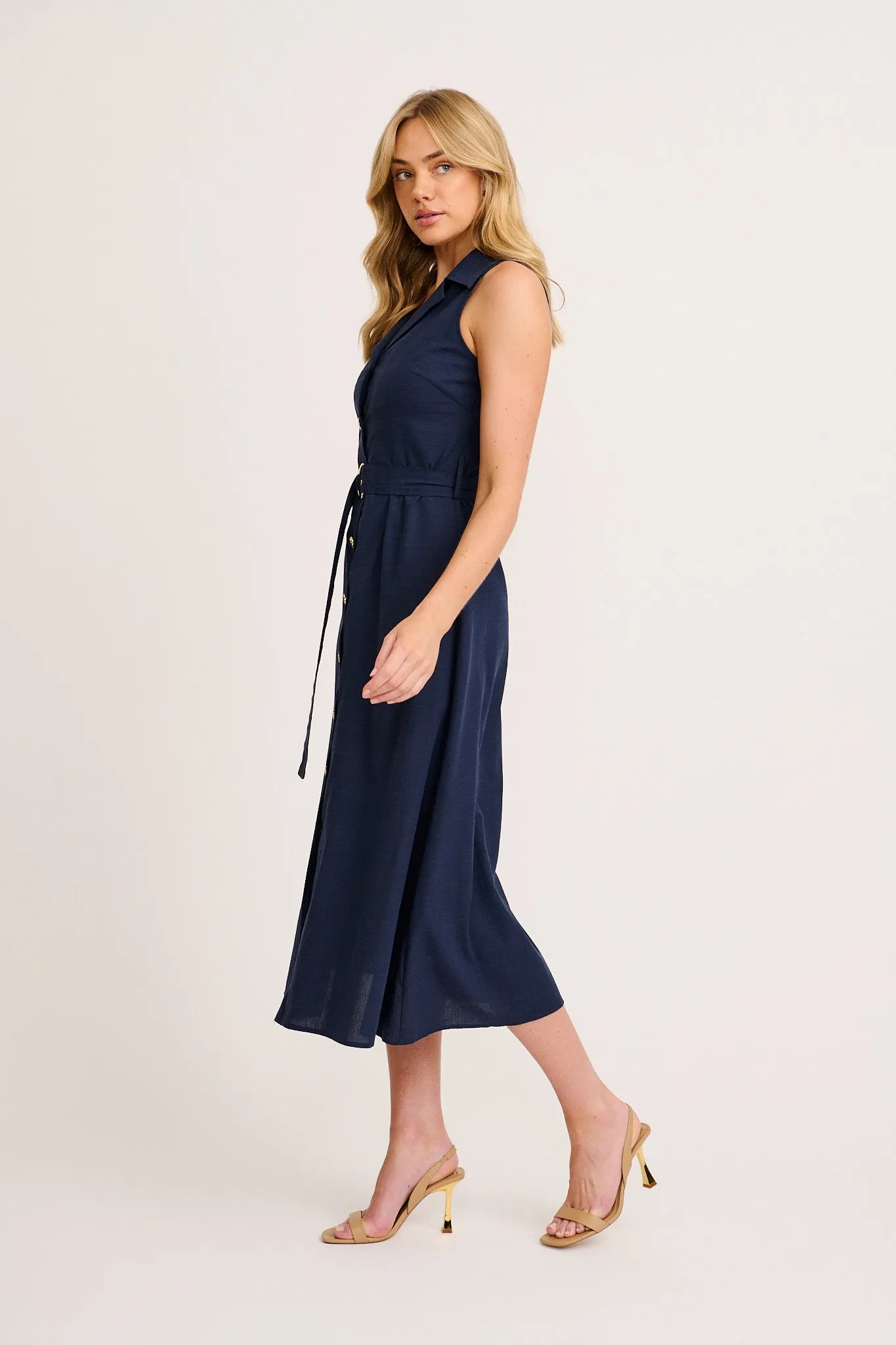 Arlena Maxi Shirt Dress in Navy Cotton Linen sold by St Frock product image thumbnail 3