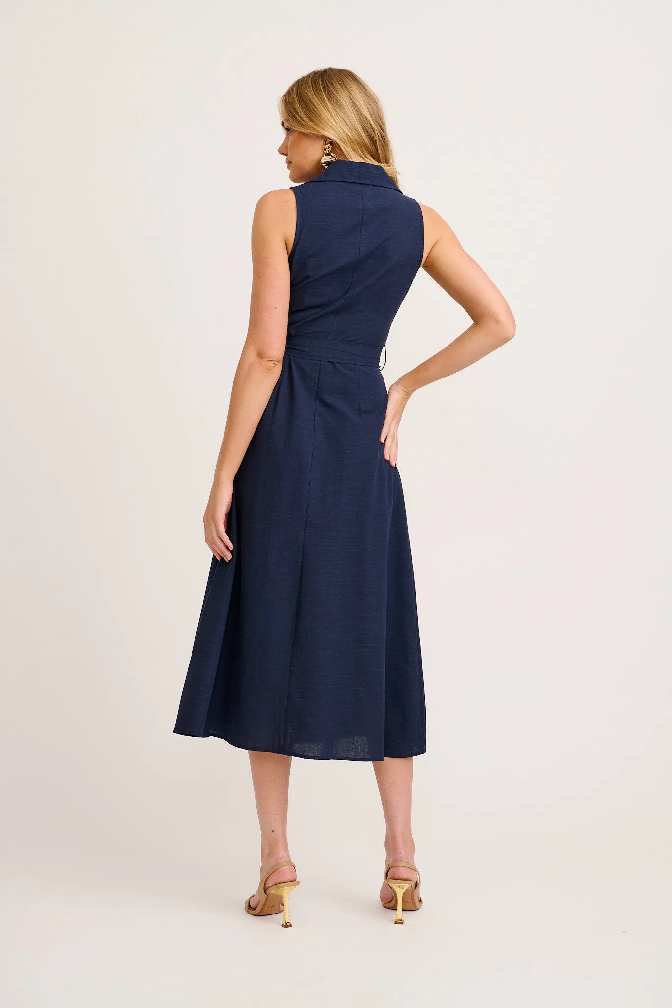 Arlena Maxi Shirt Dress in Navy Cotton Linen sold by St Frock product image thumbnail 4