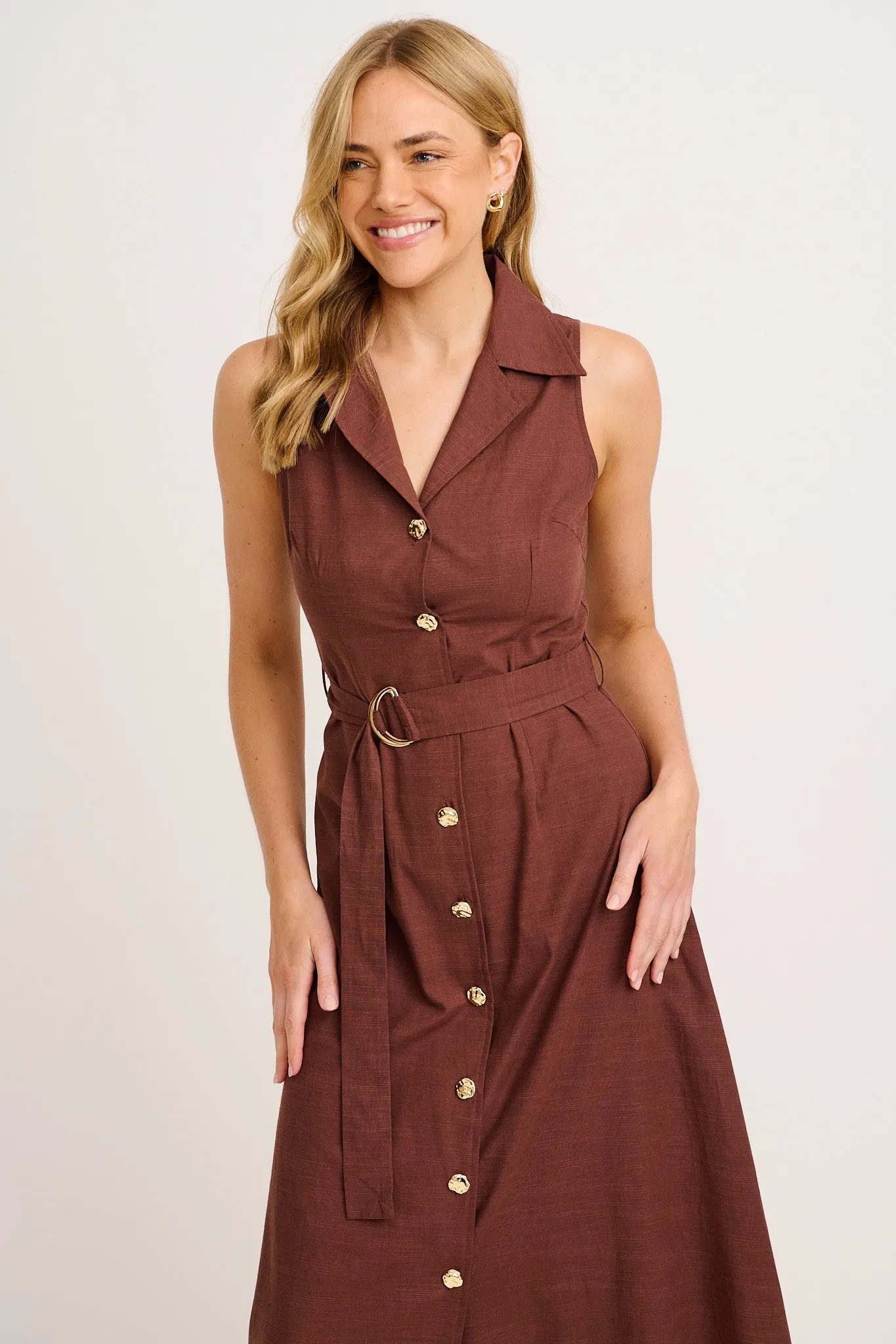 Arlena Maxi Shirt Dress in Chocolate Cotton Linen sold by St Frock product image thumbnail 2