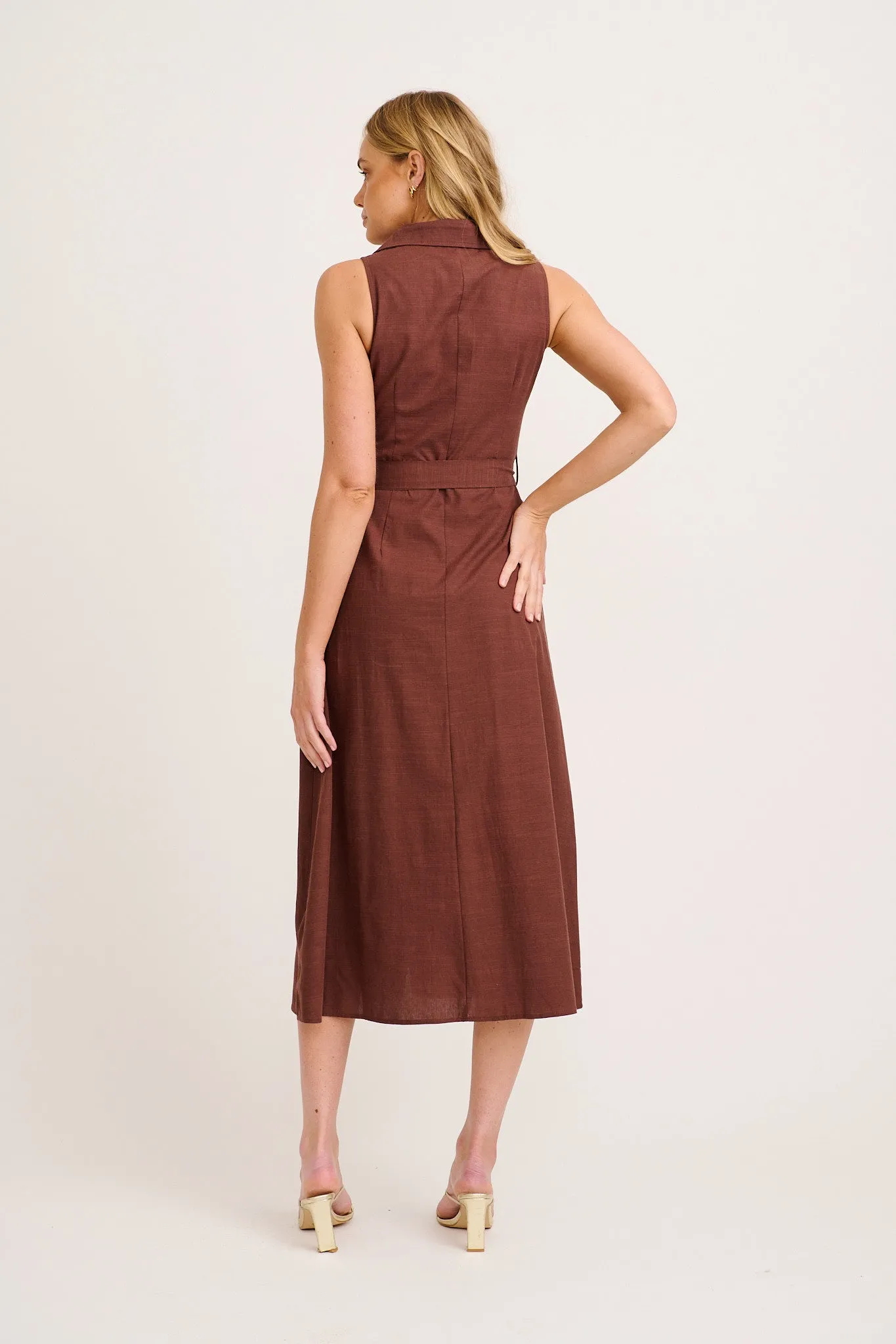 Arlena Maxi Shirt Dress in Chocolate Cotton Linen sold by St Frock product image thumbnail 4