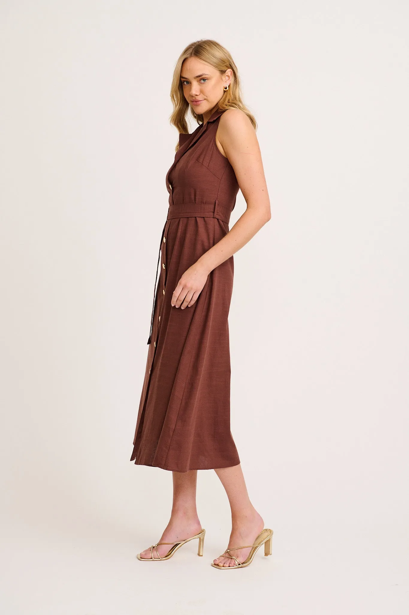 Arlena Maxi Shirt Dress in Chocolate Cotton Linen sold by St Frock product image thumbnail 3