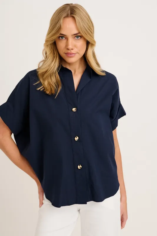 Refined Shirt in Navy Cotton made by St Frock