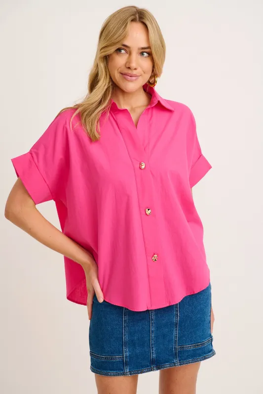 Refined Shirt in Hot Pink Cotton sold by St Frock