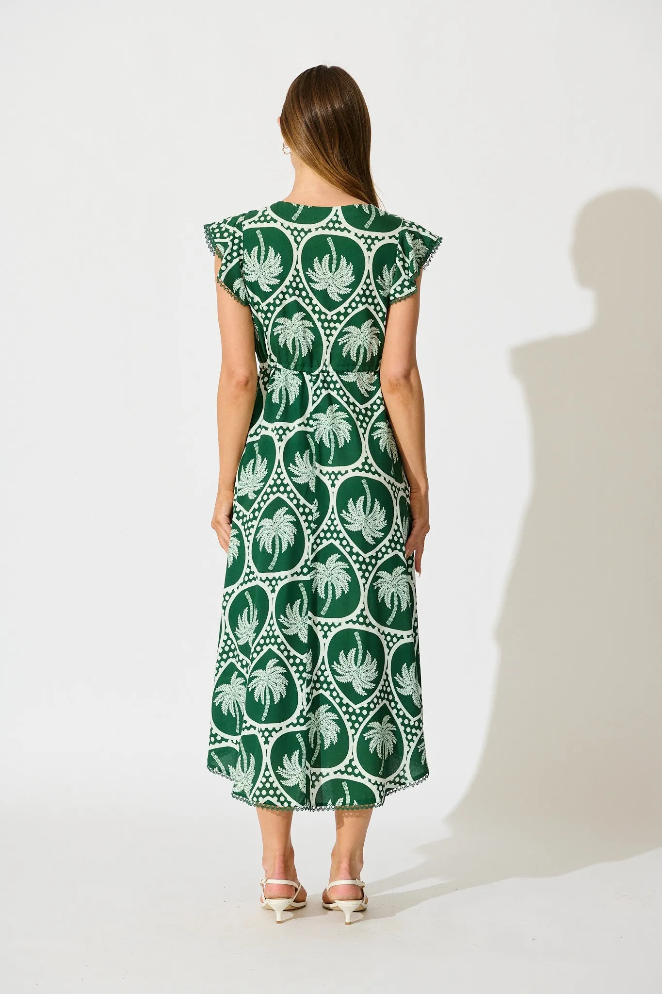 Atana Midi Dress in Green Palm Tree Tiles Print sold by St Frock product image thumbnail 4