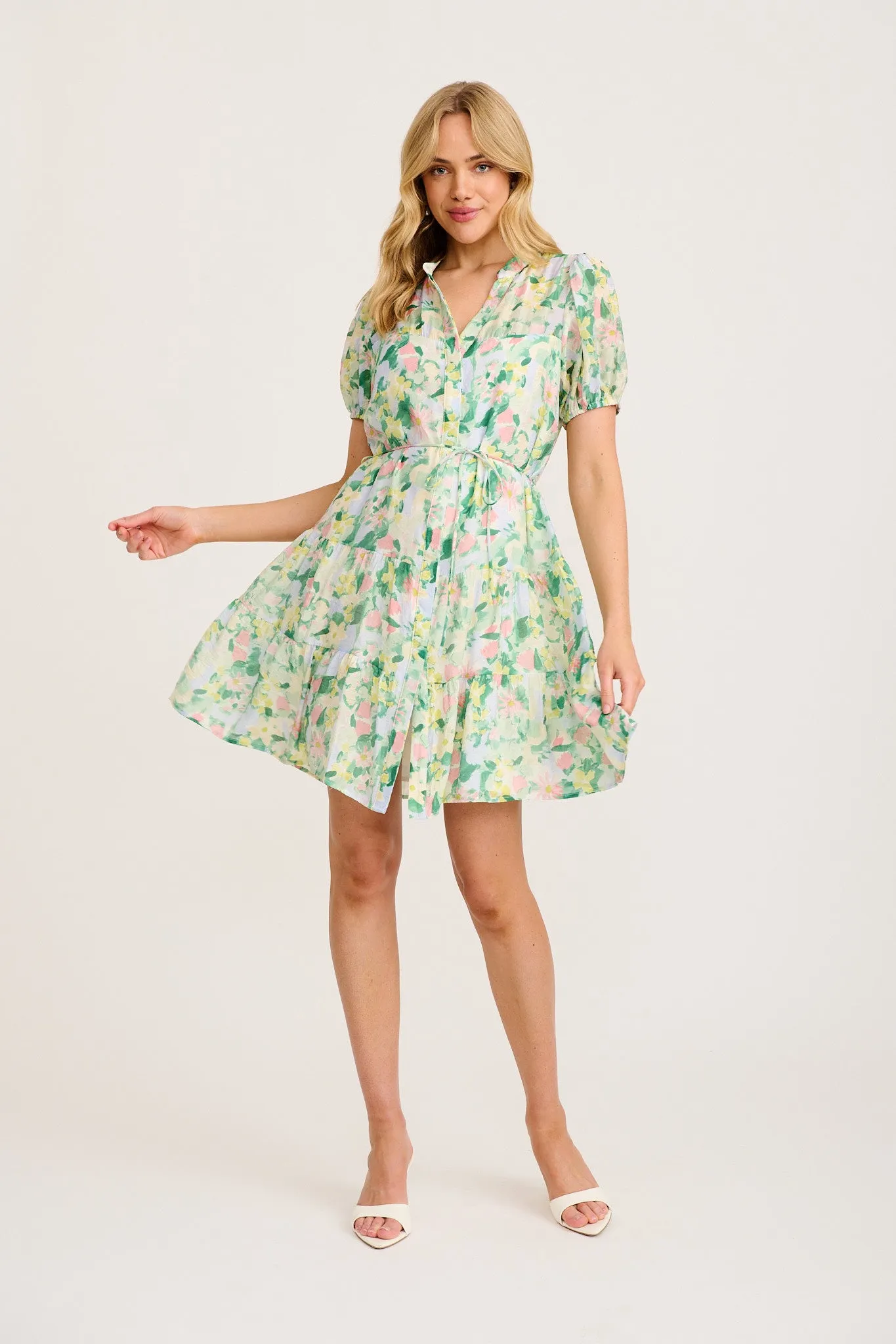 Valley Dress in Green Multi Print sold by St Frock