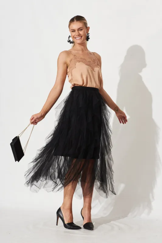 Cleef Midi Tulle Skirt In Black sold by St Frock
