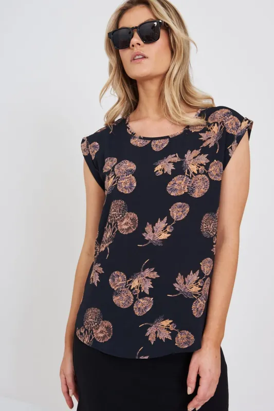 Rejina Top in Charcoal with Apricot Floral sold by St Frock