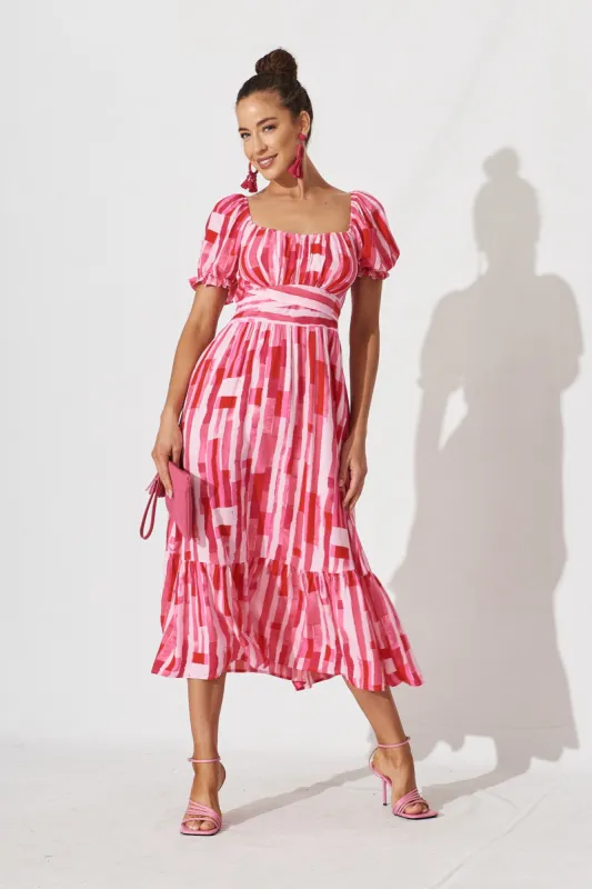 Candie Midi Dress In Red With Pink Print sold by St Frock