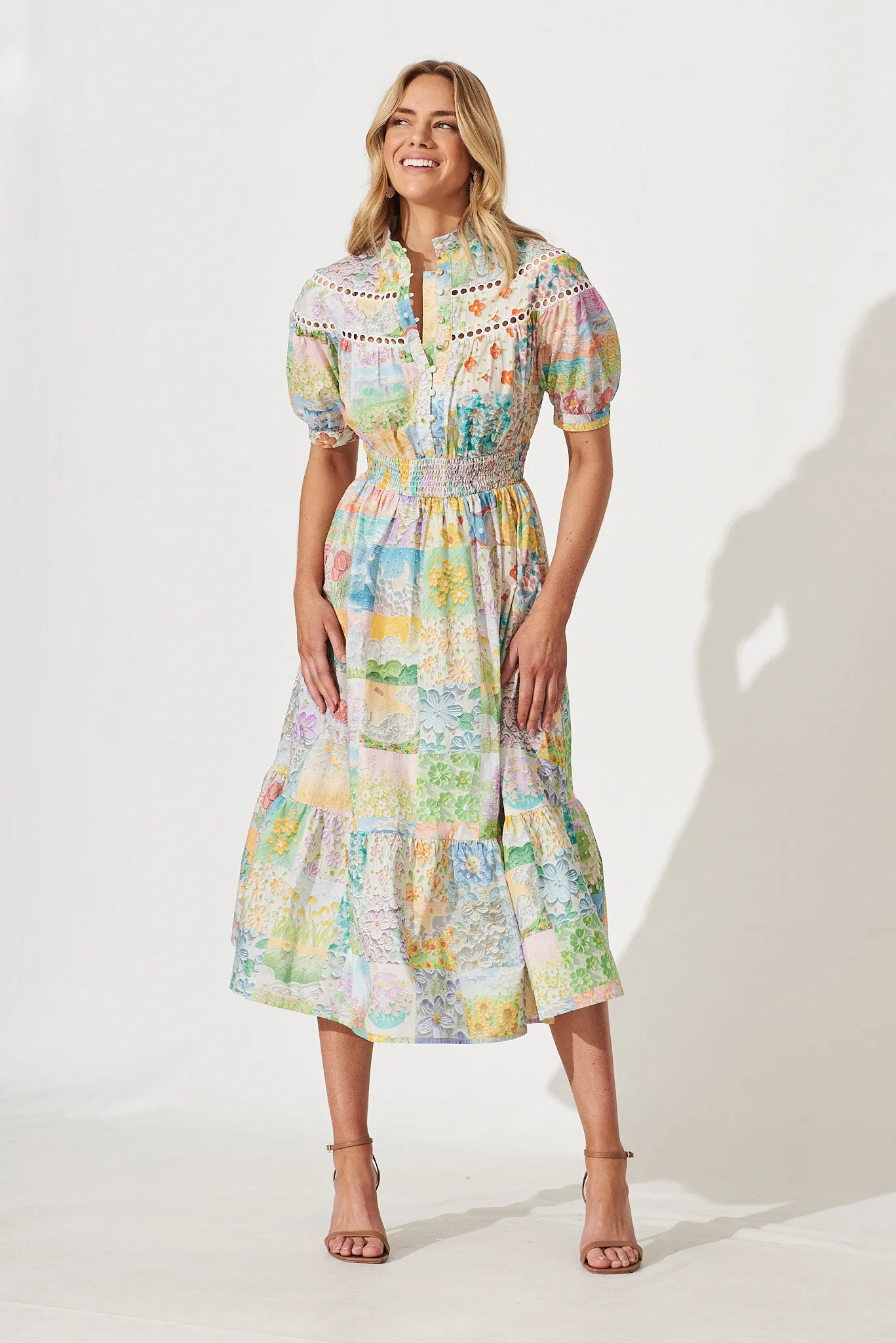 Lynette Midi Dress In Multi Floral Patch Print Cotton sold by St Frock product image thumbnail 5