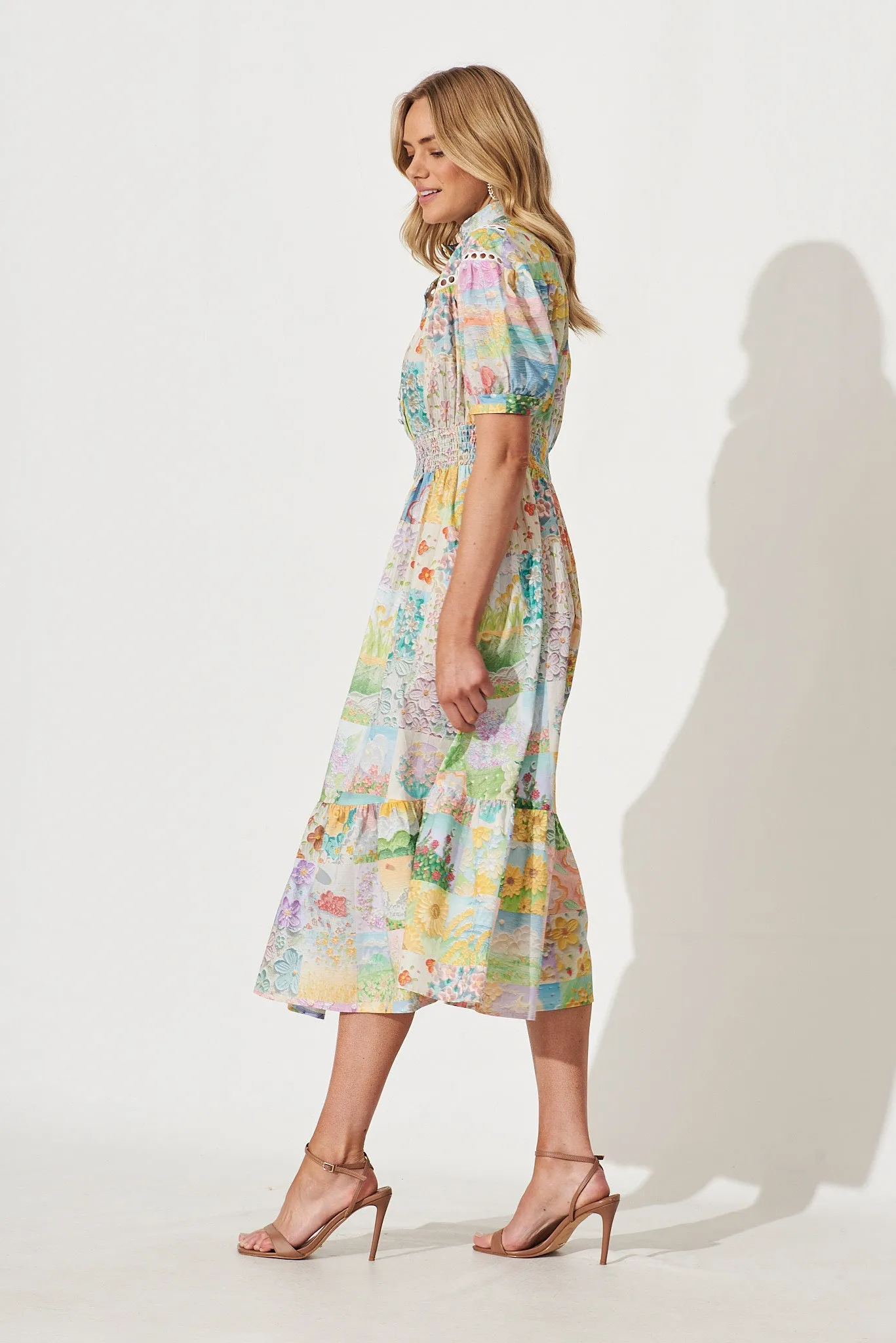 Lynette Midi Dress In Multi Floral Patch Print Cotton sold by St Frock product image thumbnail 3