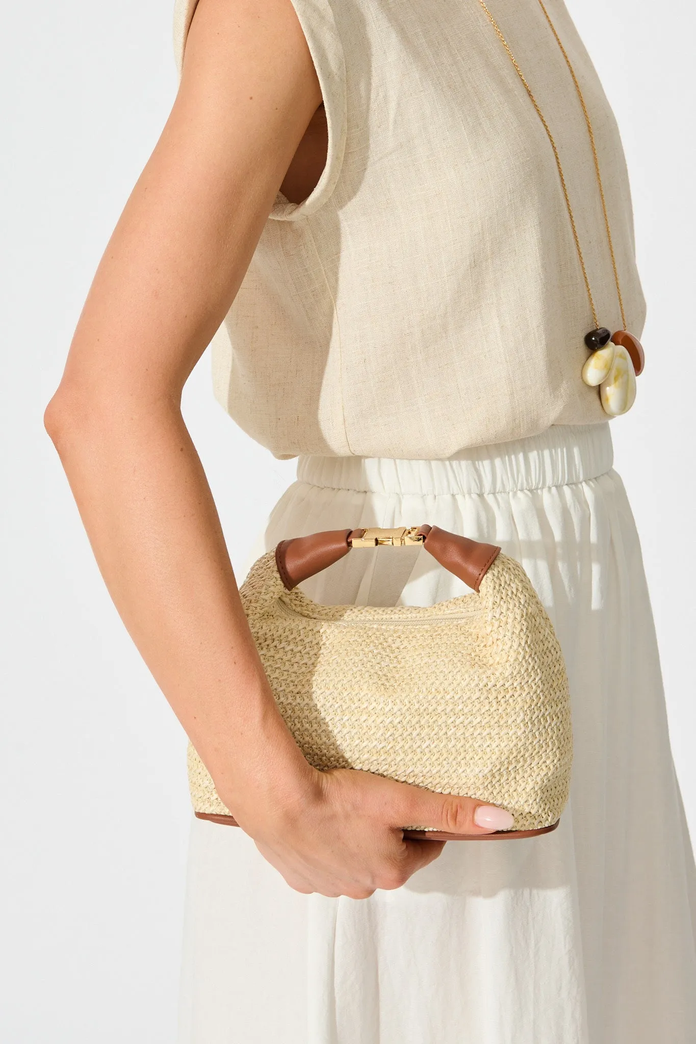 Sabrina Raffia Handle Bag in Natural and Tan Trim sold by St Frock product image thumbnail 2