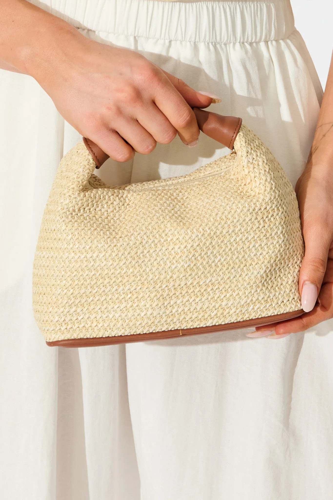 Sabrina Raffia Handle Bag in Natural and Tan Trim sold by St Frock product image thumbnail 3