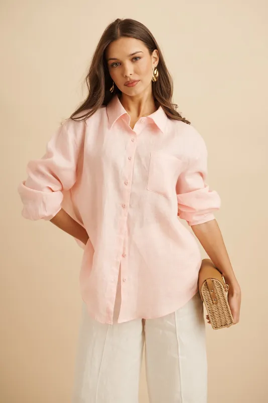 Ocean Echo Shirt in Pink Linen sold by St Frock