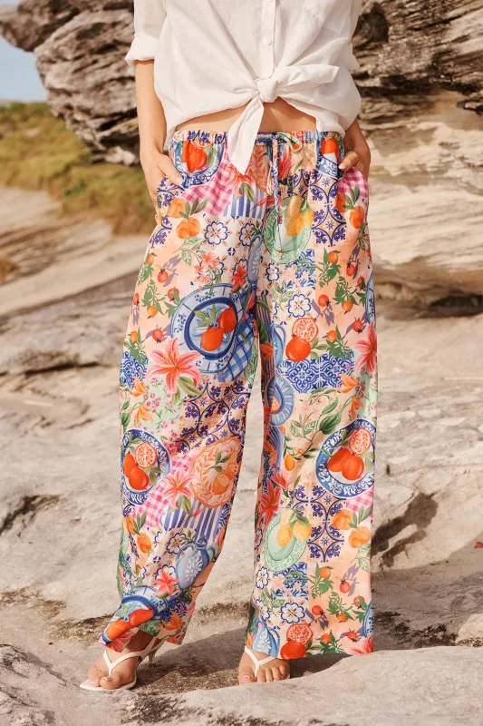 Romeo Pant in Multi Fruit Patchwork Linen Blend sold by St Frock