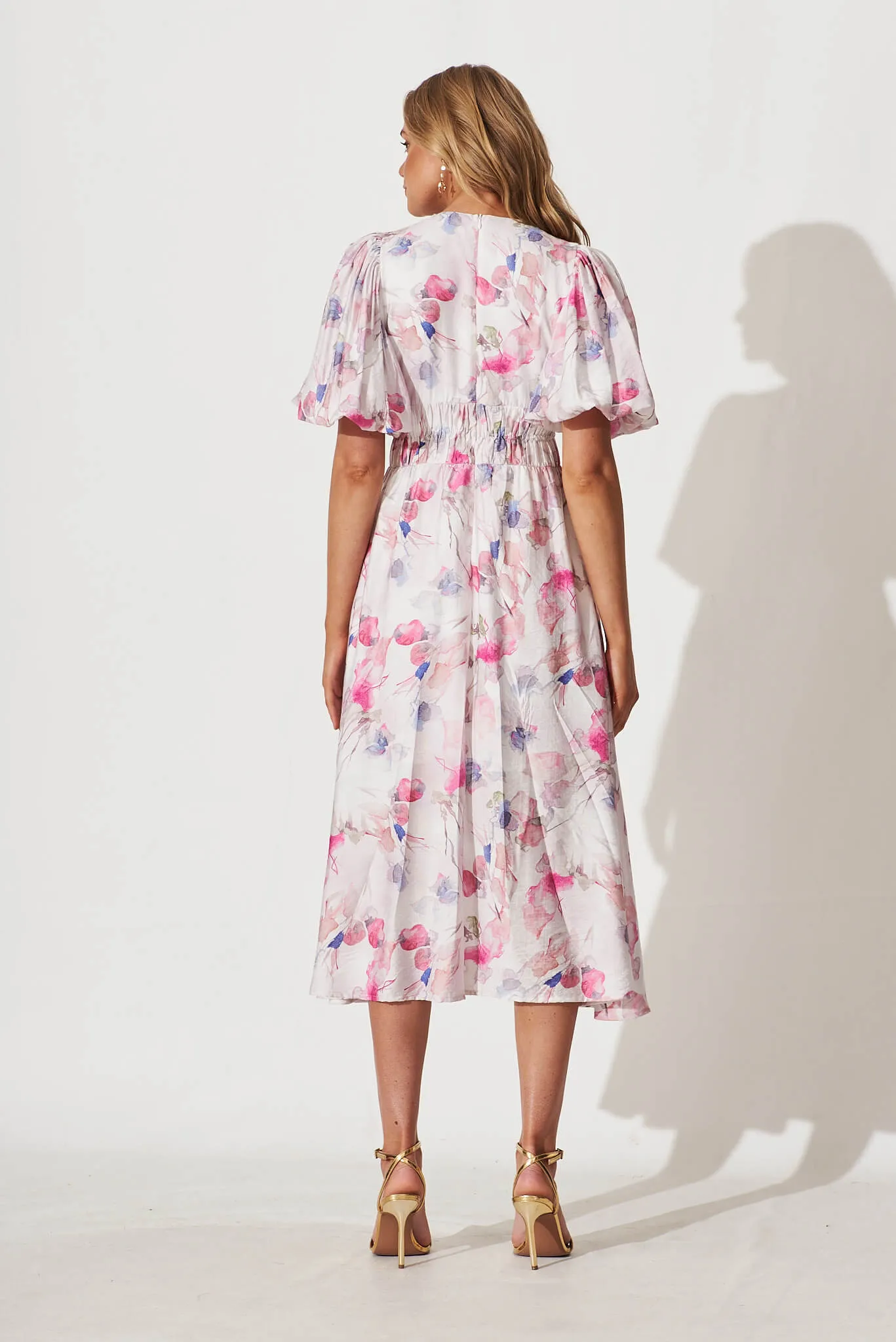 Fairground Midi Dress In Pink Multi Watercolour Floral sold by St Frock product image thumbnail 4