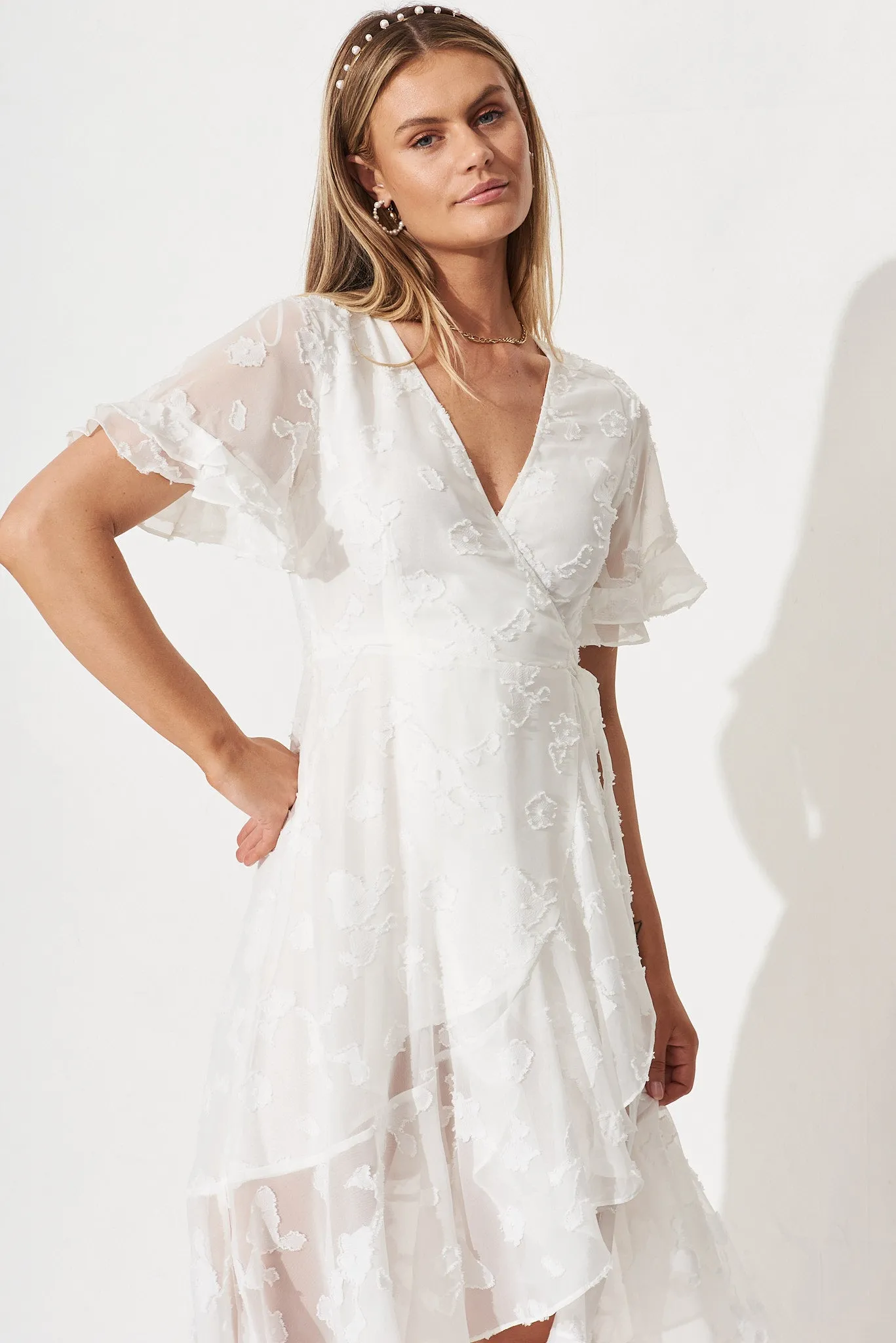 Felicidad Midi Wrap Dress In White Chiffon sold by St Frock product image thumbnail 3