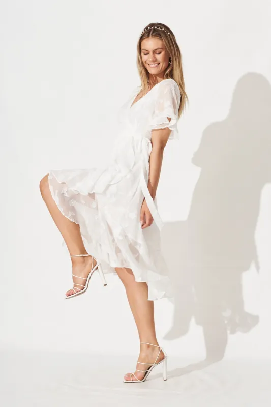Felicidad Midi Wrap Dress In White Chiffon sold by St Frock