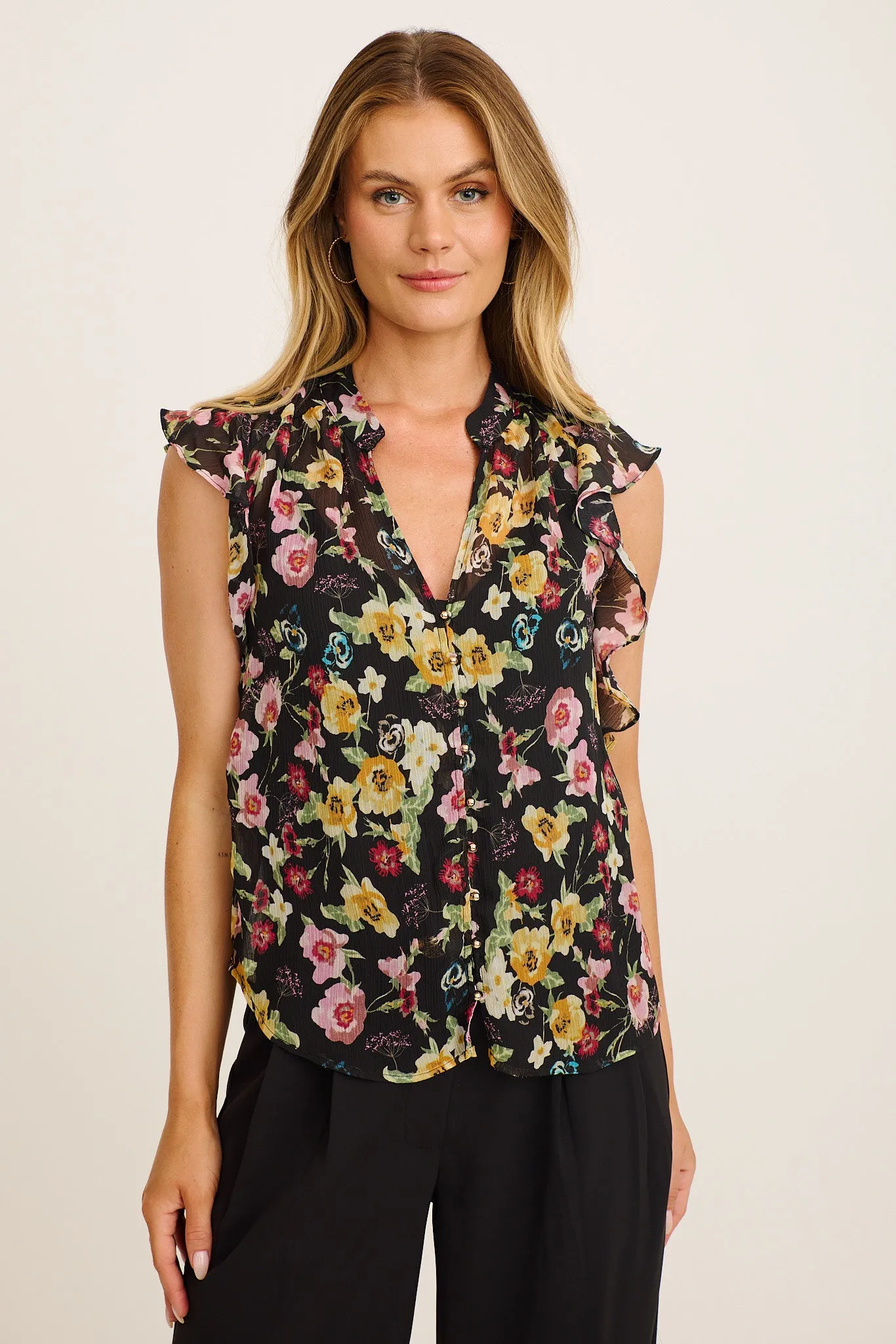 Workday Top in Black with Multi Floral Chiffon sold by St Frock product image thumbnail 3