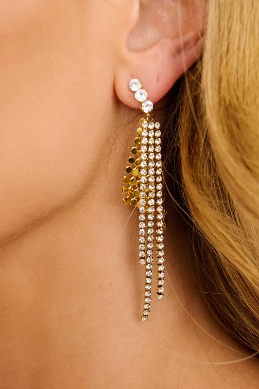 Celeste Drop Earrings in Gold Rhinestones made by St Frock